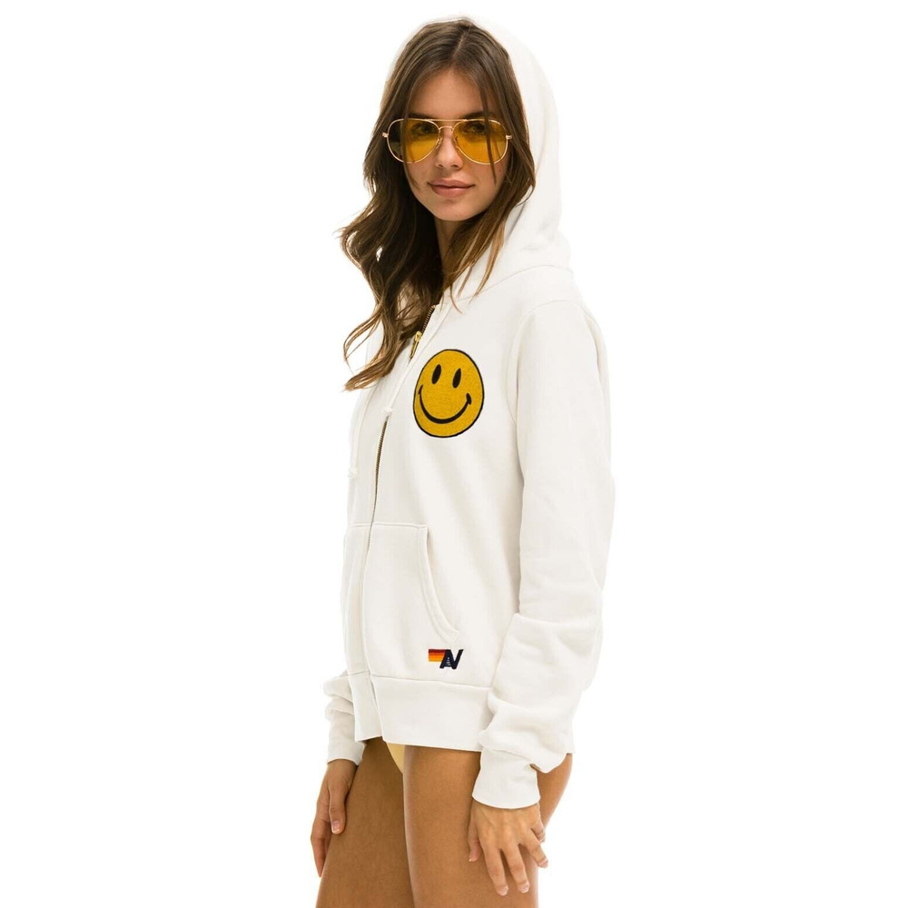 Aviator Nation Smiley Face Full Zip Hoodie Jacket Cream Long Sleeve Size Large - Picture 1 of 15
